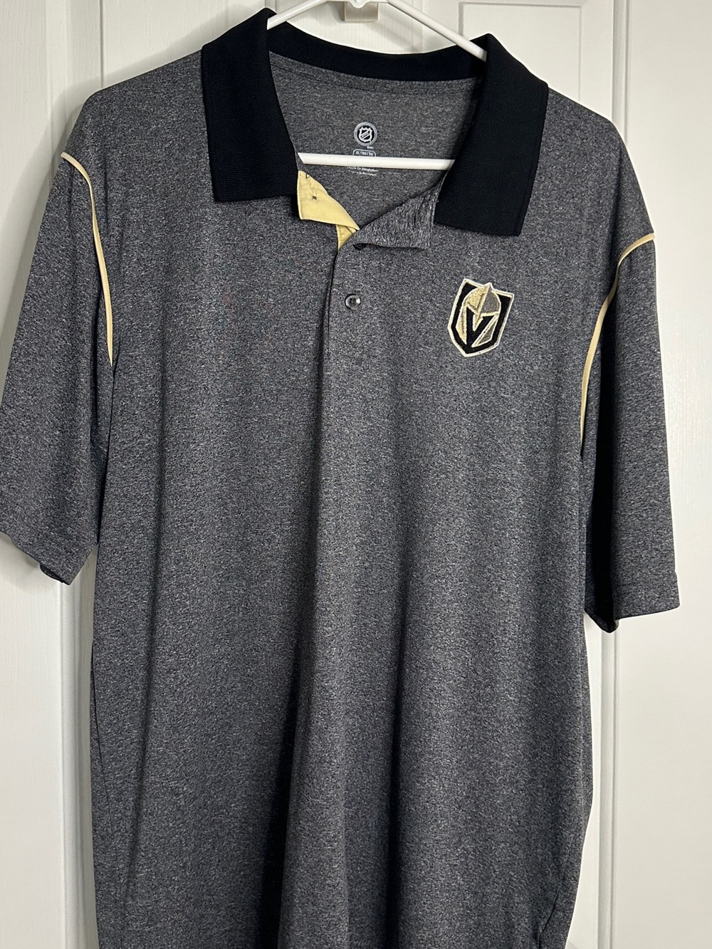 NHL Gray Polo Shirt with Black Collar and Gold Trim